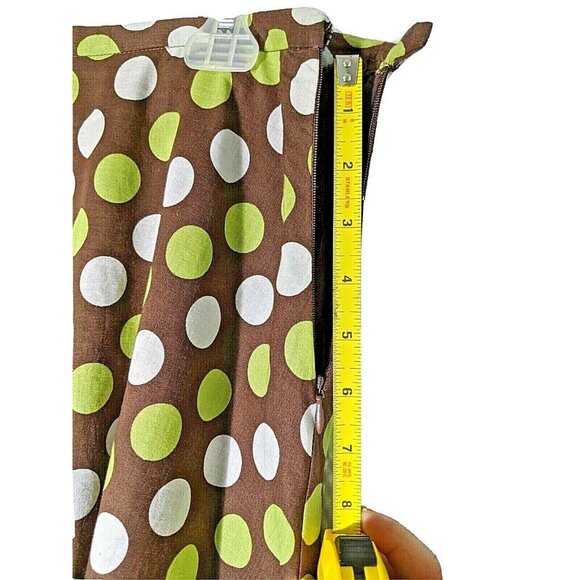 Skirt A-Line Womans Size 10P Cotton Brown w/ Lime Green & White Polk-A-Dots - Picture 4 of 9